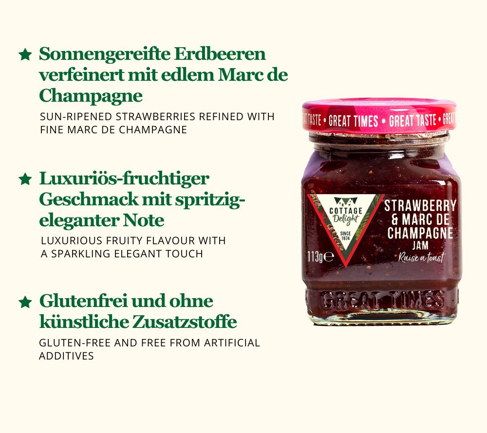 Strawberry & Marc de Champagne Jam von Cottage Delight (113 g)