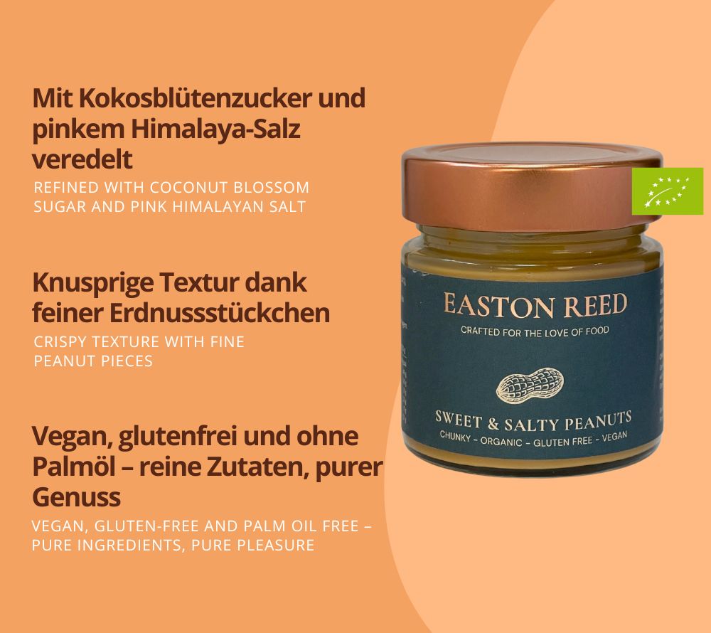 Knusprige Erdnüsse & cremige Peanut Butter mit Kokosblütenzucker & Himalayasalz. Jetzt bei Madevegan online kaufen – veganer Genuss & perfekter Snack!