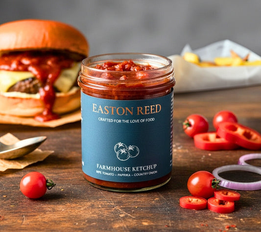 Entdecke den vollmundigen Barbecue Ketchup von Easton Reed: fruchtige Tomaten, sanfte Rauchigkeit und harmonische Gewürze – mild, aromatisch und perfekt für Burger, Grill & Pommes.