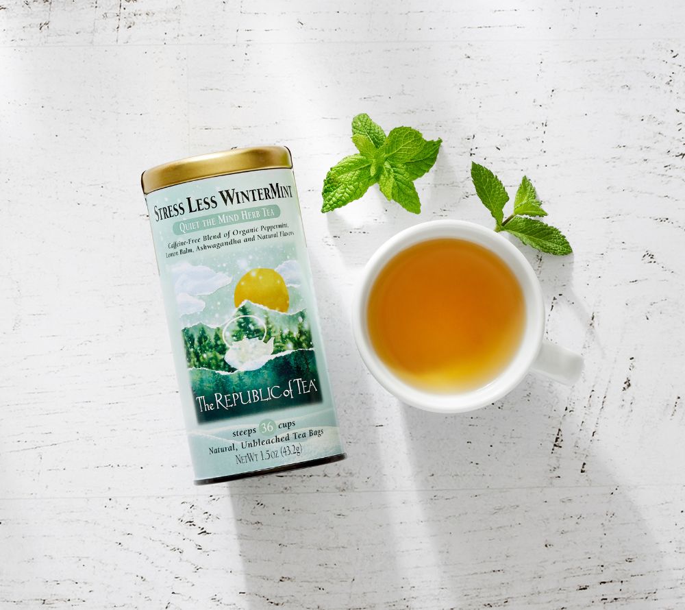 Stress Less WinterMint Tea von The Republic of Tea kaufen | mit Ashwaghanda und Zitronenmelisse | ohne Koffein & Zusätze | EU-weiter Versand | Jetzt probieren!