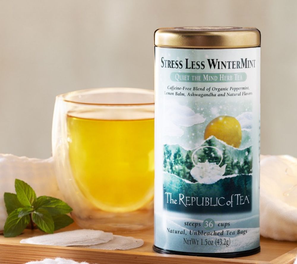 Stress Less WinterMint Tea von The Republic of Tea kaufen | mit Ashwaghanda und Zitronenmelisse | ohne Koffein & Zusätze | EU-weiter Versand | Jetzt probieren!