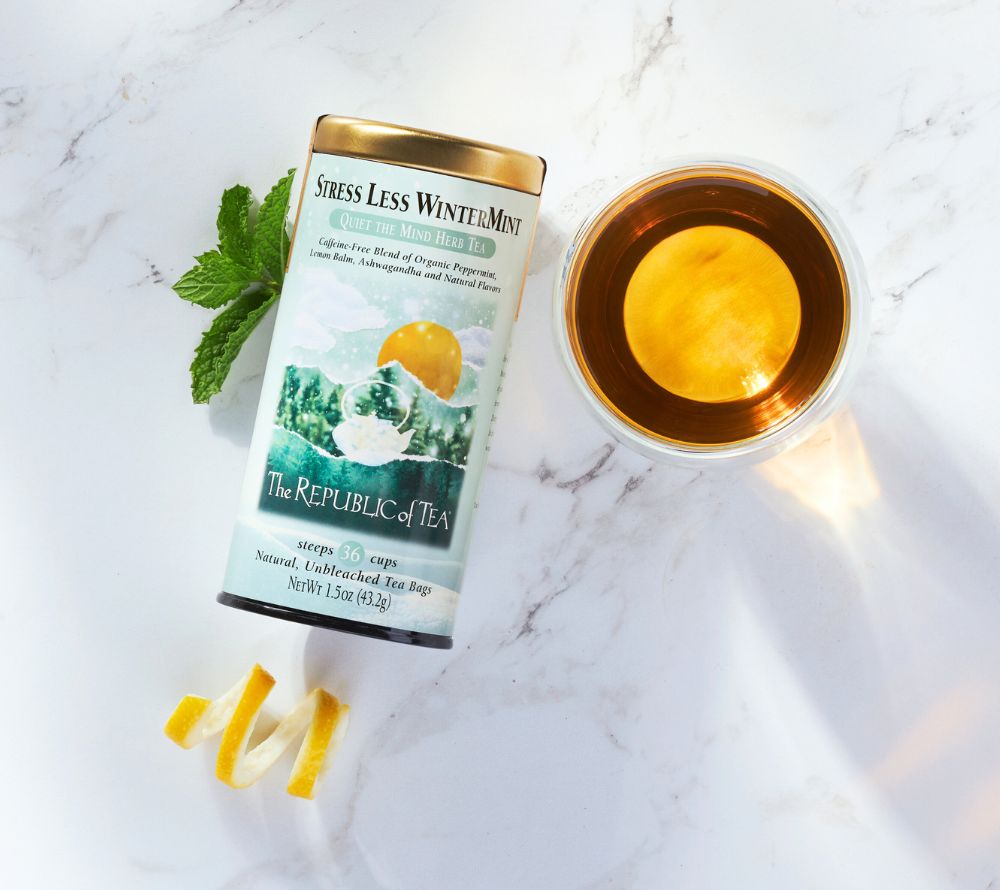 Stress Less WinterMint Tea von The Republic of Tea kaufen | mit Ashwaghanda und Zitronenmelisse | ohne Koffein & Zusätze | EU-weiter Versand | Jetzt probieren!