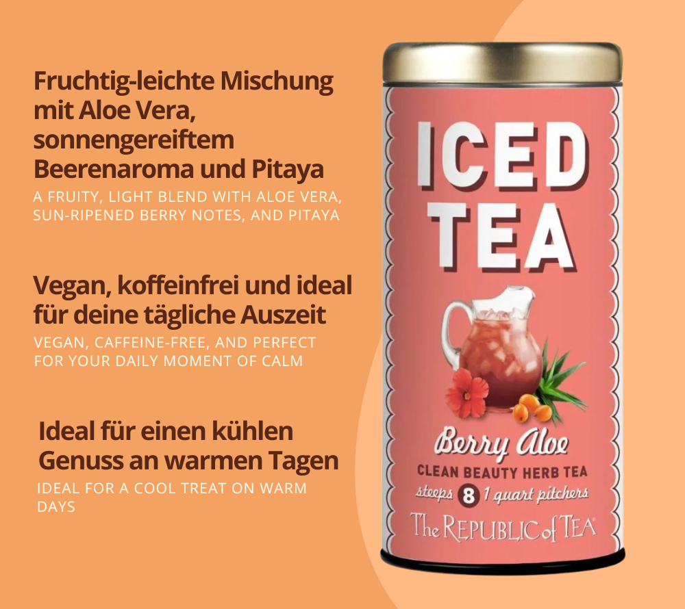 Berry Aloe Iced Tea | Exotic Beauty im Glas | Mit Aloe, Pitaya & Hibiskus | Koffeinfrei & vegan | 8 Teebeutel für Quart-Format | Jetzt probieren!