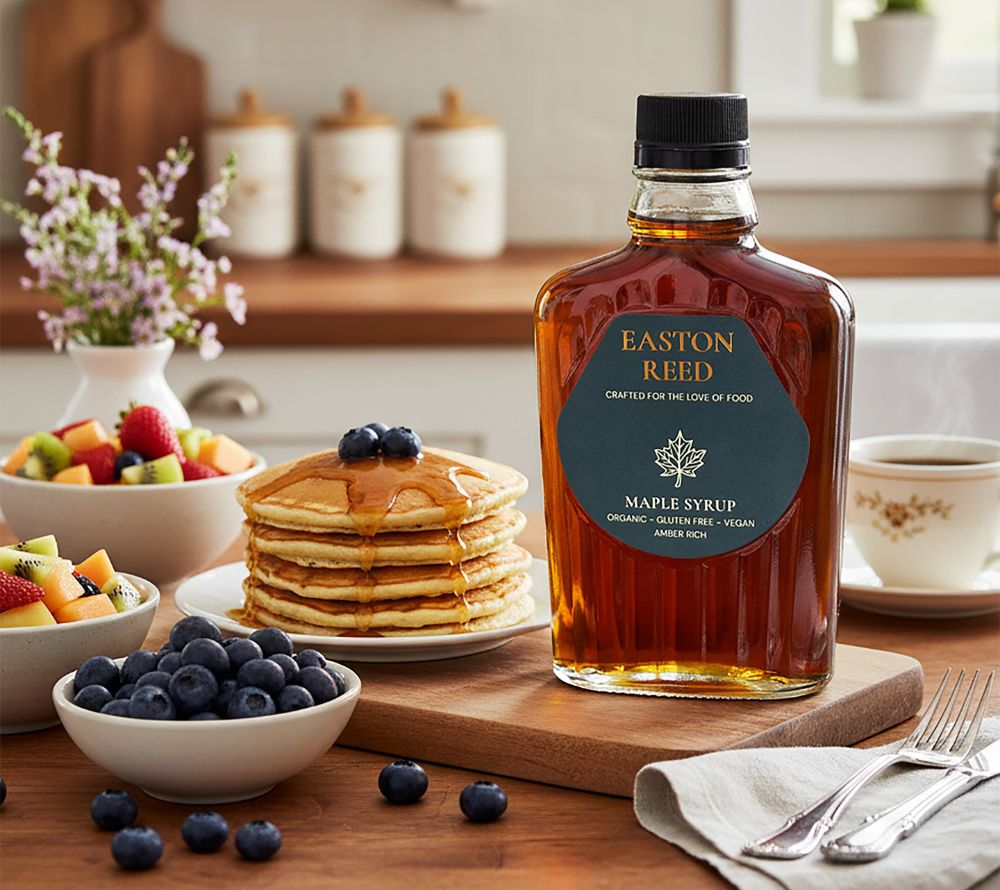 Easton Reed Maple Syrup Grade A Amber Rich – 100 % reiner Ahornsirup aus Québec. Vegan, glutenfrei, nachhaltig & ohne Zusätze. Perfekt für süße & herzhafte Gerichte.