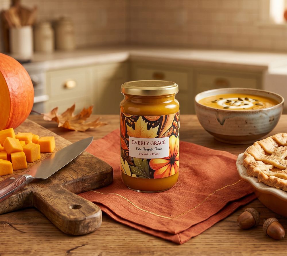 Pure Pumpkin Puree von Everly Grace kaufen – cremiges Bio-Kürbispüree für Pumpkin Pie, Suppen, Pancakes und herbstliche Rezepte. Sofort einsatzbereit & vielseitig verwendbar.