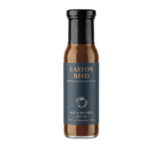 Peach Whiskey Sauce von Easton Reed kaufen – fruchtig-würzige Gourmet-Sauce mit Pfirsich, Scotch Whisky, Zwiebeln & Knoblauch.