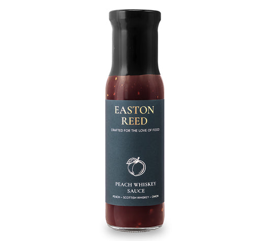 Peach Whiskey Sauce von Easton Reed kaufen – fruchtig-würzige Gourmet-Sauce mit Pfirsich, Scotch Whisky, Zwiebeln & Knoblauch.