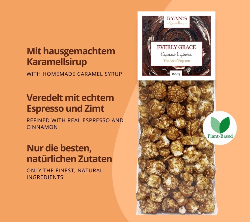 Everly Grace Espresso Euphoria Popcorn kaufen | Karamellisiertes Espresso-Popcorn | Intensiver Geschmack, 100 % vegan | Perfekt für Kaffee-Liebhaber
