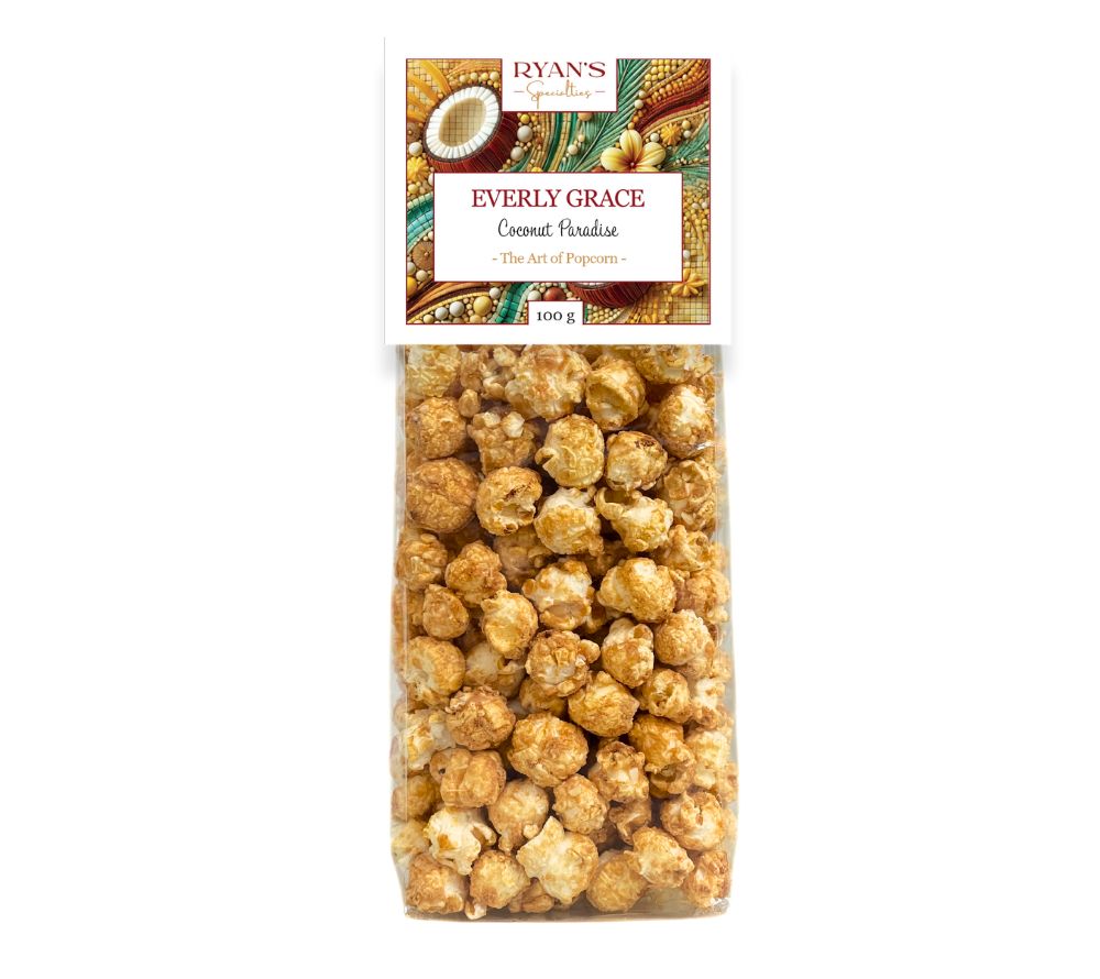 Feines Gourmet-Popcorn Coconut Paradise von Everly Grace ☆ tropischer Kokos-Überzug ☆ hohe Qualität ☆ 100 % vegan ☆ Jetzt probieren!