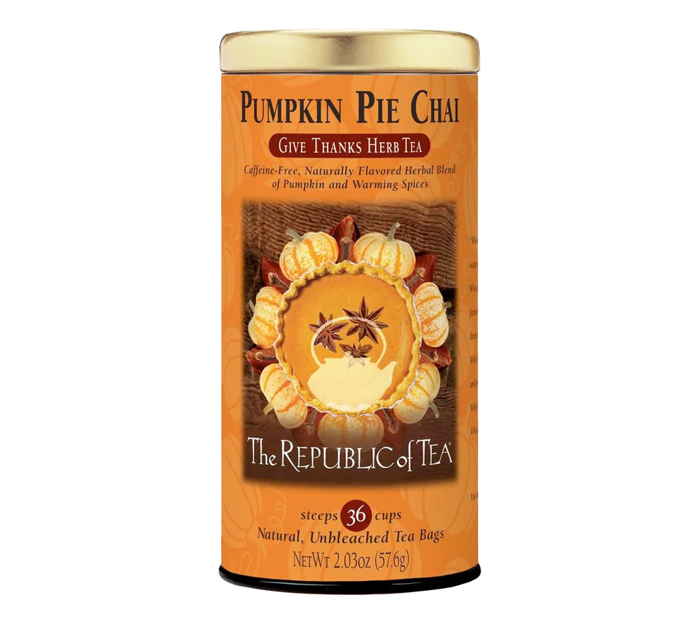 Pumpkin Pie Chai von Republic of Tea | Direkt aus den USA | Koffeinfreier Kräutertee mit Kürbis, Zimt, Muskatnuss und Nelken