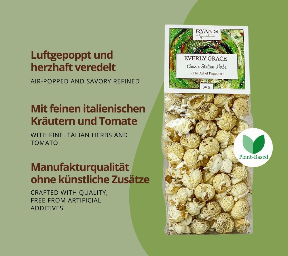 Aromatisches Gourmet-Popcorn Classic Italian Herbs von Everly Grace ☆ mit italienischen Kräutern ☆ hohe Qualität ☆ 100 % vegan ☆ Jetzt probieren!