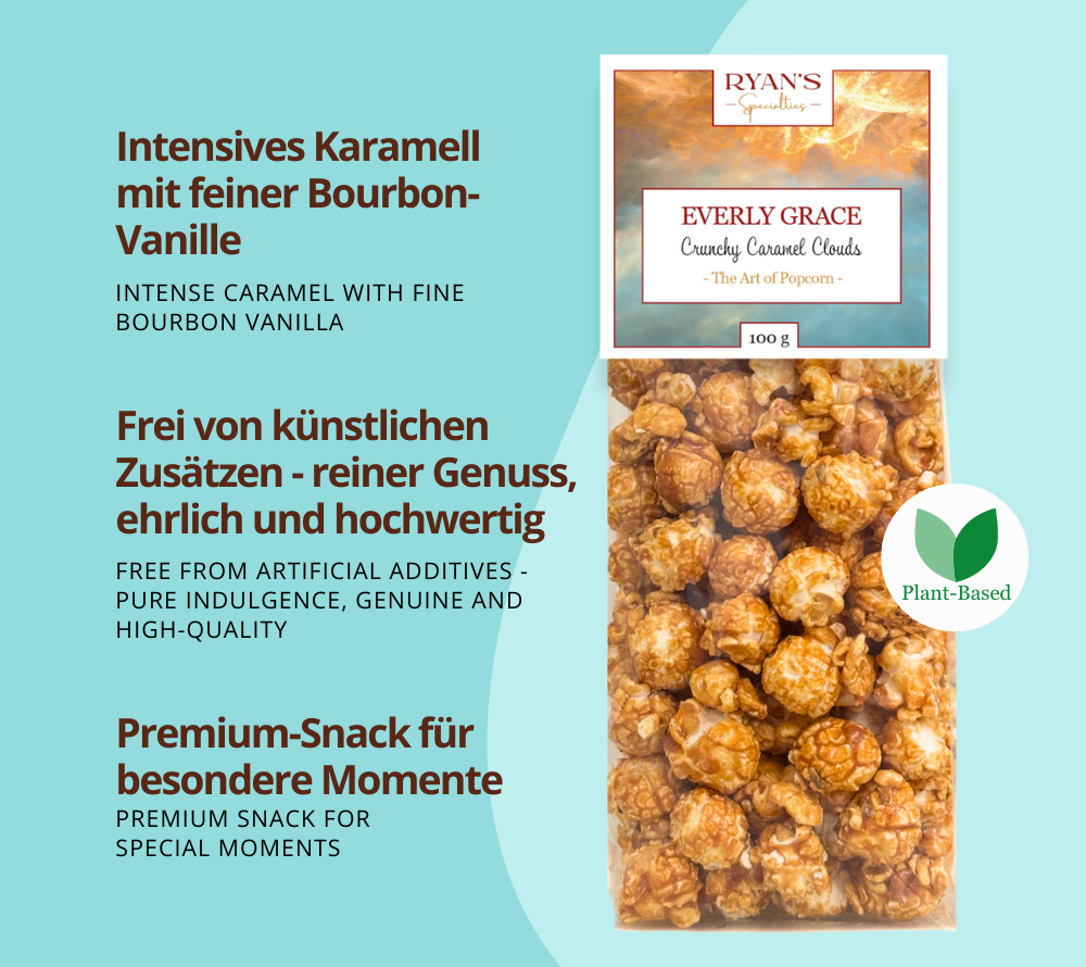 Popcorn Crunchy Caramel Clouds von Everly Grace kaufen | Knuspriges Karamell Popcorn | Intensiver Geschmack, 100 % vegan | Perfekt für jeden Anlass