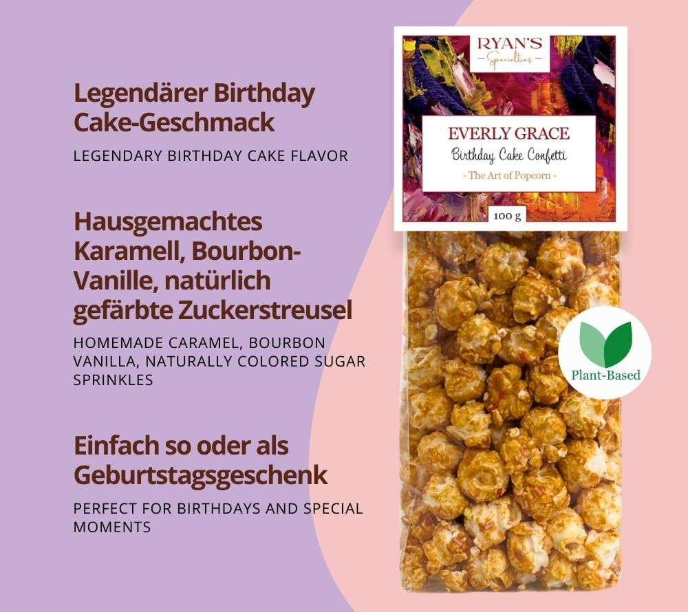 Veganes Popcorn ♥ aus rein pflanzlichen Zutaten ♥ Popcorn mit Zuckerstreuseln ♥ Birthday Cake Popcorn ♥ Jetzt probieren!