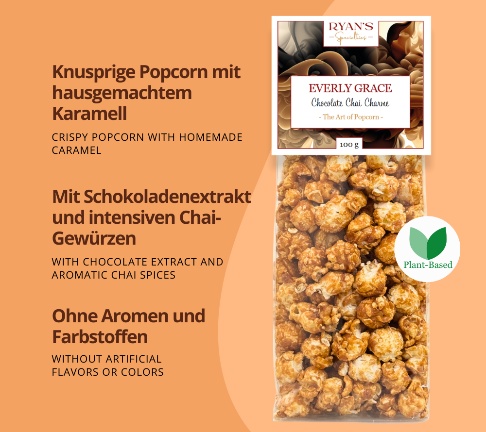 Popcorn Chocolate Chai Charme Bag 100 g von Everly Grace kaufen | feinstes Schokoladenextrakt und Chai-Gewürze | Perfekt für das Heimkino | EU-weiter Versand