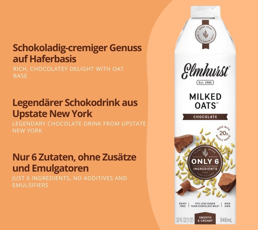 Chocolate Oat Milk von Elmhurst | 100 % vegan, laktosefrei & glutenfrei | gesunde Alternative | nussig-milder Geschmack mit reichhaltiger Schokolade | EU-weiter Versand