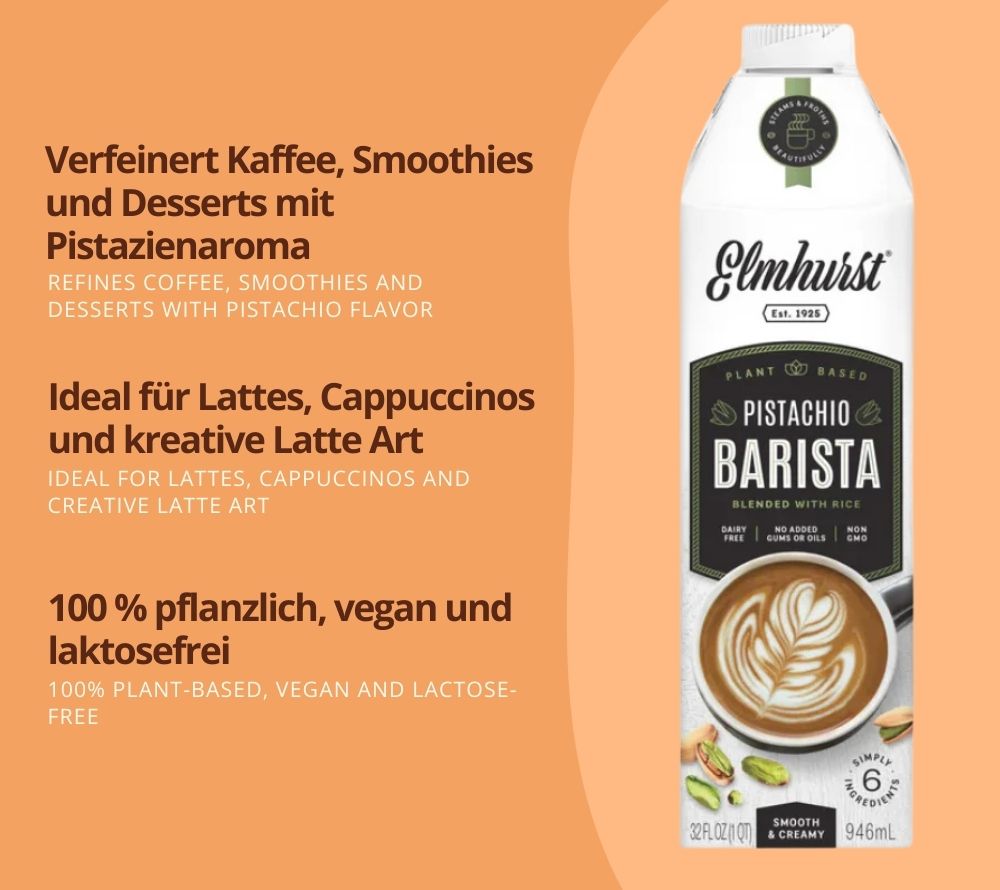 Barista Pistachio von Elmhurst | 100 % pflanzlich, vegan & laktosefrei | frei von Zusatzstoffen | EU-weiter Versand