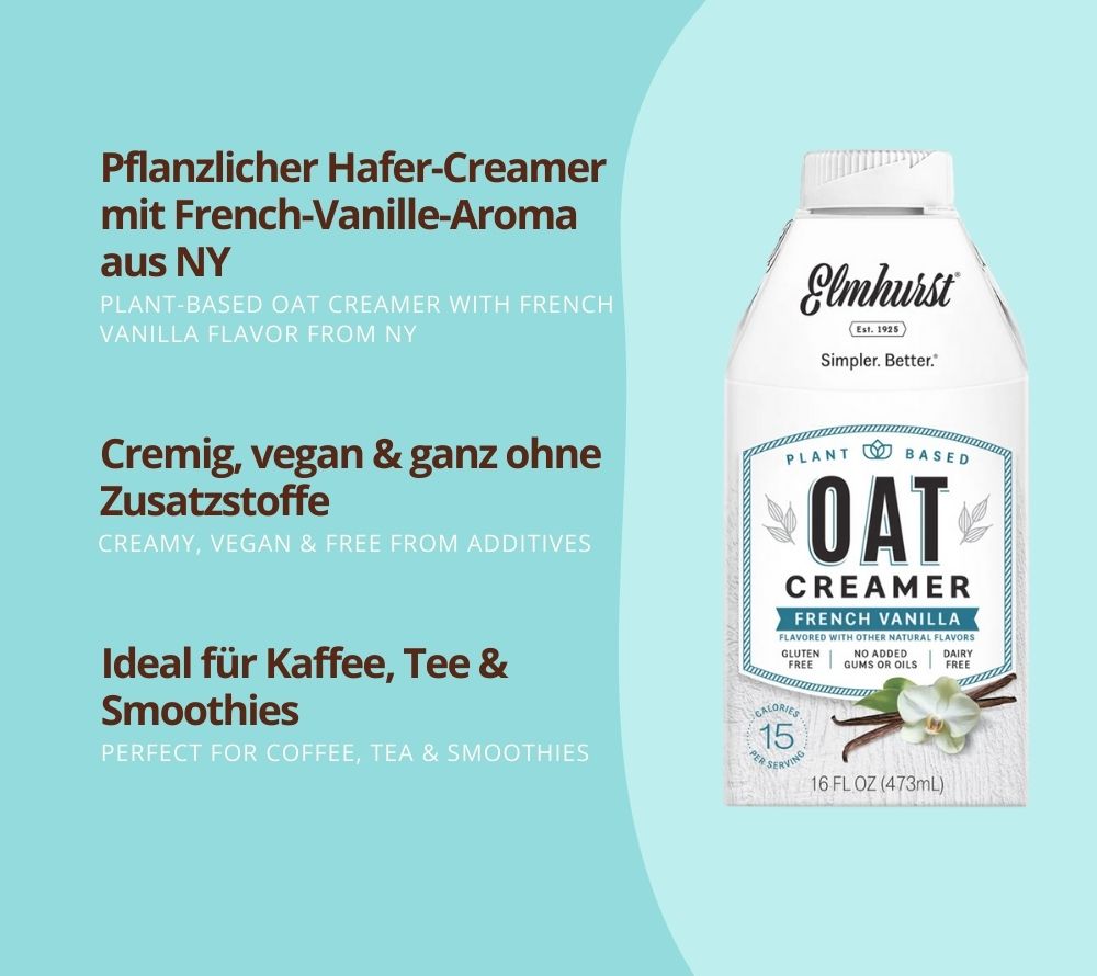 French Vanilla Oat Creamer von Elmhurst | Verwöhne Dich mit cremiger Vanille-Note in Kaffee, Tee & mehr | 100% pflanzlich, natürlich & nachhaltig ☕
