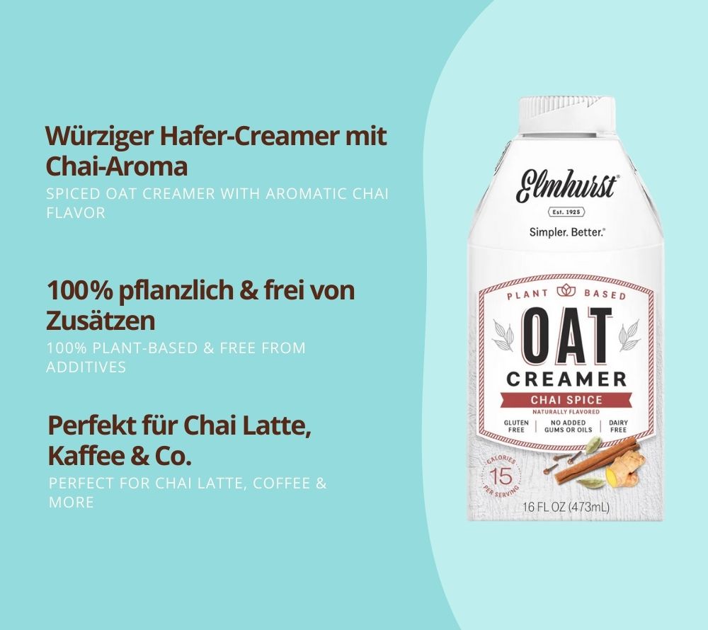 Chai Spice Oat Creamer von Elmhurst kaufen | Erlebe die Fusion aus cremigem Hafer & exotischen Chai-Gewürzen | 100% pflanzlich, natürlich & aromastark. 🍵