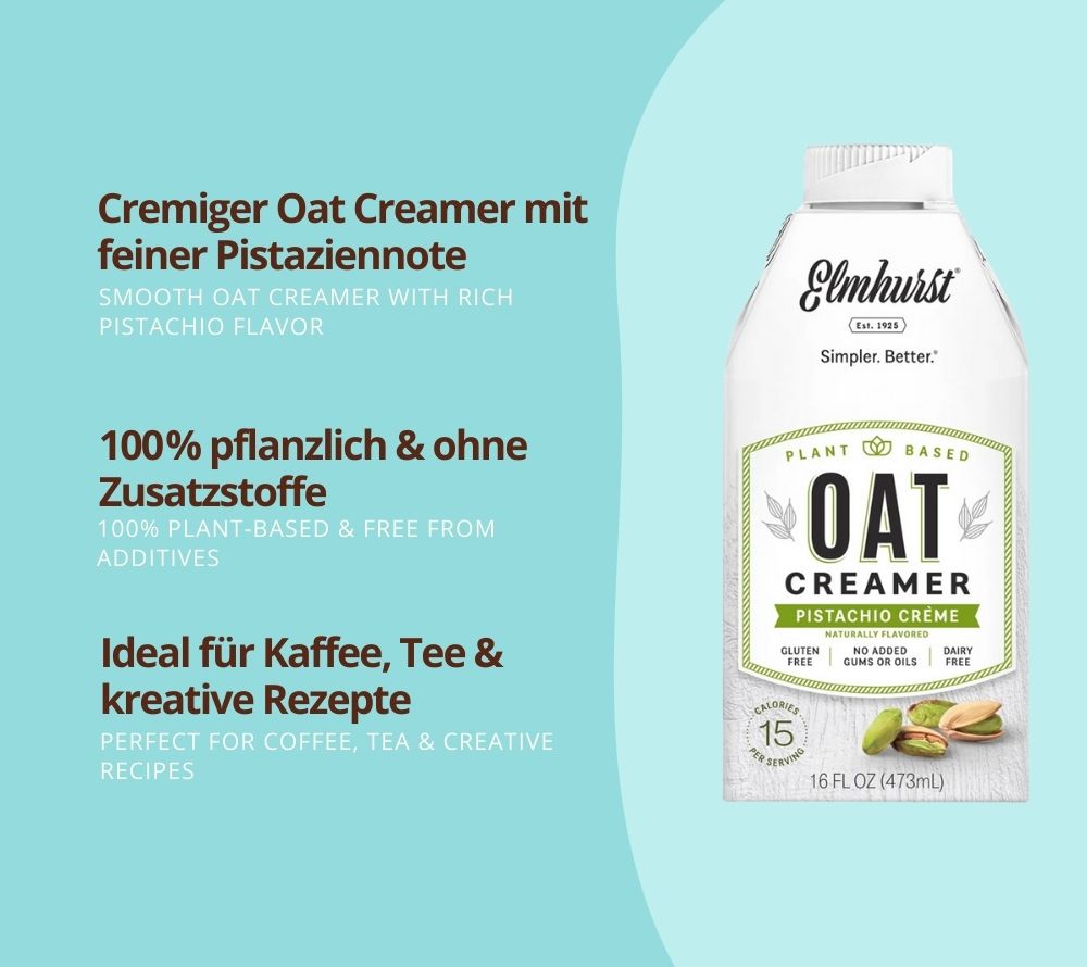 Pistazie Oat Creamer von Elmhurst | Verwandle Deinen Kaffee in ein cremiges Geschmackserlebnis | 100% pflanzlich, natürlich | Jetzt entdecken!