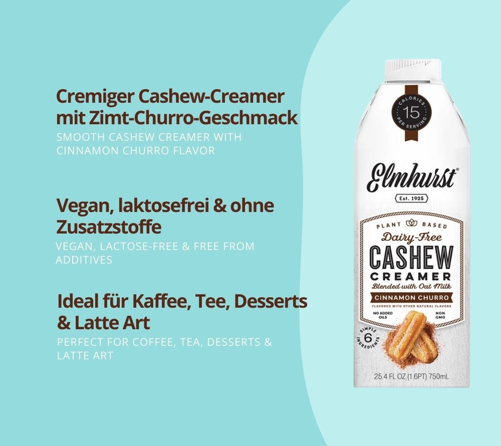 Cinnamon Churro Cashew Creamer | Dessert-Vibes für deinen Kaffee | Cremige Cashews + Churro-Zimt-Mix von Elmhurst | 100% vegan & absolut köstlich! 🍪