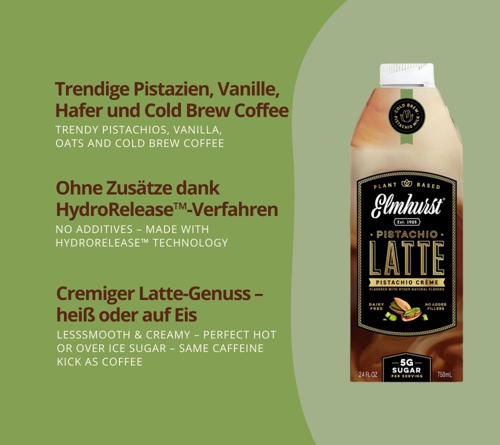 Pistachio Crème Latte von Elmhurst | Veganer Pistazien-Traum | Perfekter Plant-based Latte | Geschmack von gerösteten Pistazien mit samtiger Vanille