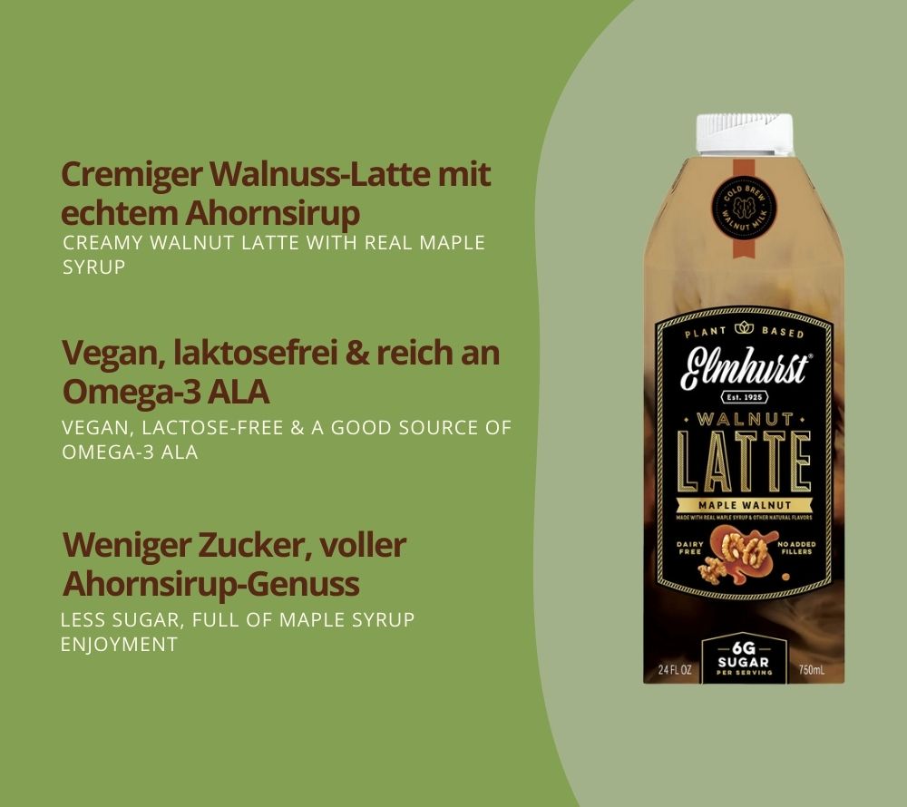 Maple Walnut Latte von Elmhurst | Der cremige Genuss aus Walnussmilch, Ahornsirup und Cold Brew | 100% pflanzlich | nur 6g Zucker | Dein neuer Lieblings-Latte!☕