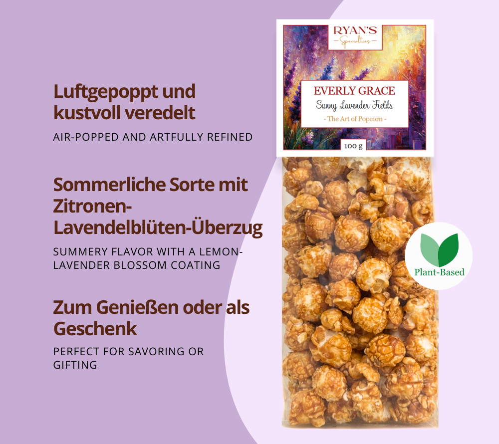 Sunny Lavender Fields Popcorn von Everly Grace | knusprig, lecker & 100 % vegan | frische Zitrone & Lavendel | EU-weiter Versand
