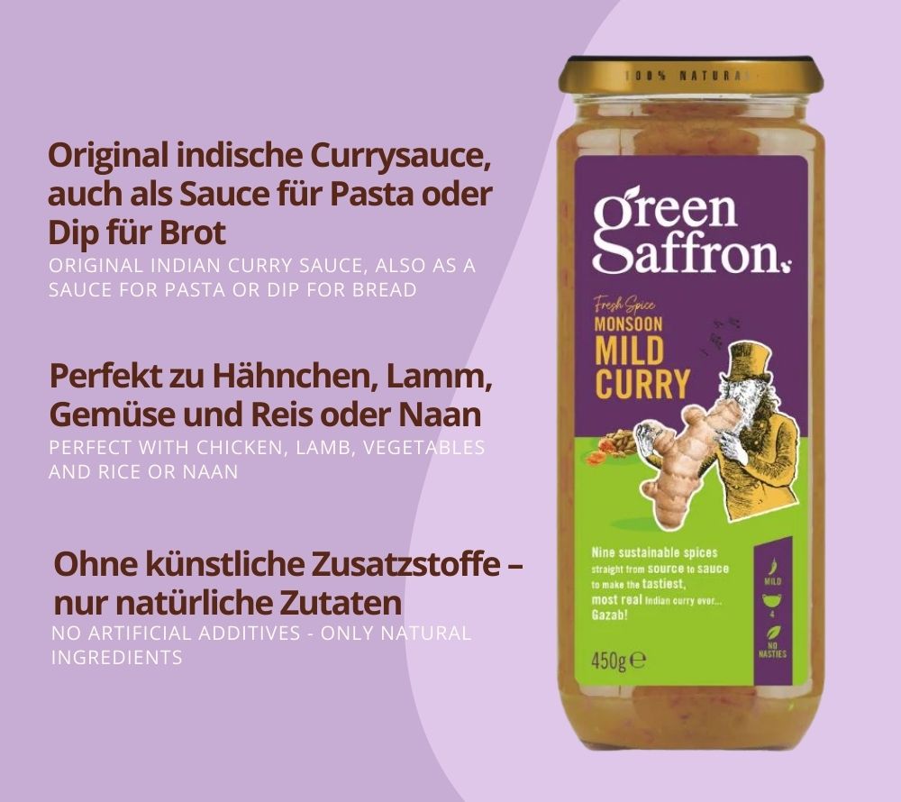 Mild Curry Sauce von Green Saffron entdecken | 100 % vegan, ohne künstliche Zusatzstoffe und authentisch Indisch | EU-weiter Versand | Jetzt probieren!