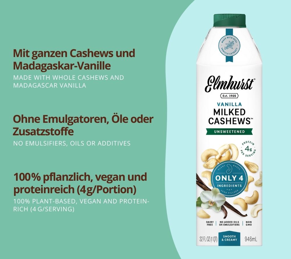 Ganze Cashews & Madagaskar-Vanille🌿 100 % pflanzlich, vegan & laktosefrei 🌿 Ohne Zuckerzusatz, Gums, Emulgatoren 🌿 Europaweiter Versand 🌿 Jetzt bestellen!