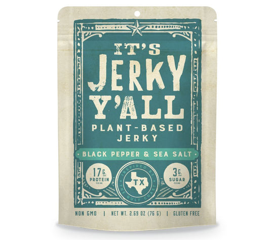Würziges Jerky mit Pfeffer & Meersalz, 100 % pflanzlich. Black Pepper & Sea Salt Jerky bei Madevegan online bestellen & kräftigen Snack genießen.