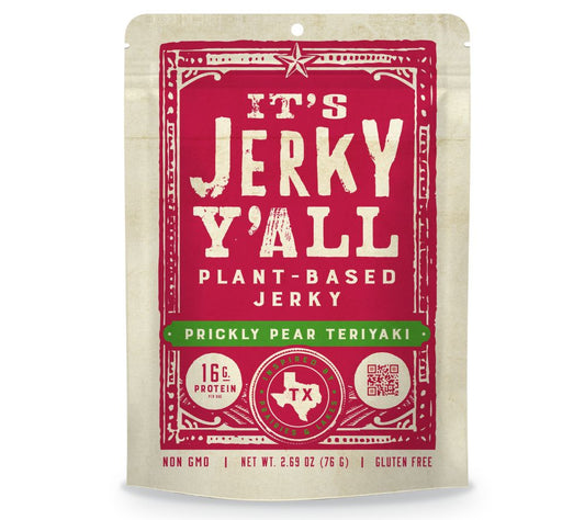 Teriyaki-Jerky mit Kaktusfeige & Ingwer, vegan & proteinreich. Prickly Pear Teriyaki jetzt bei Madevegan kaufen – süß-würziger Snack!