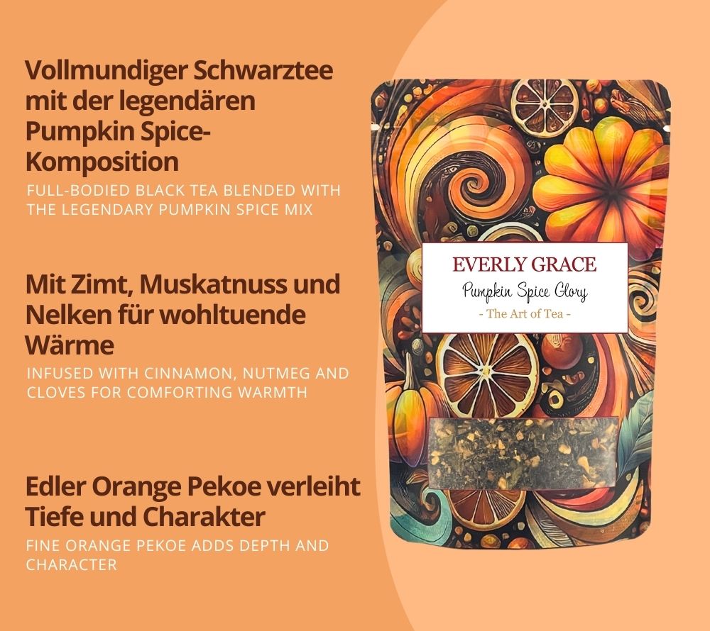 🍂Vollmundiger Schwarztee trifft auf würziges Pumpkin Spice: Zimt, Muskat & Nelken 🍂 Vegan, aromatisch & perfekt für cozy Momente 🍂 Jetzt bestellen!