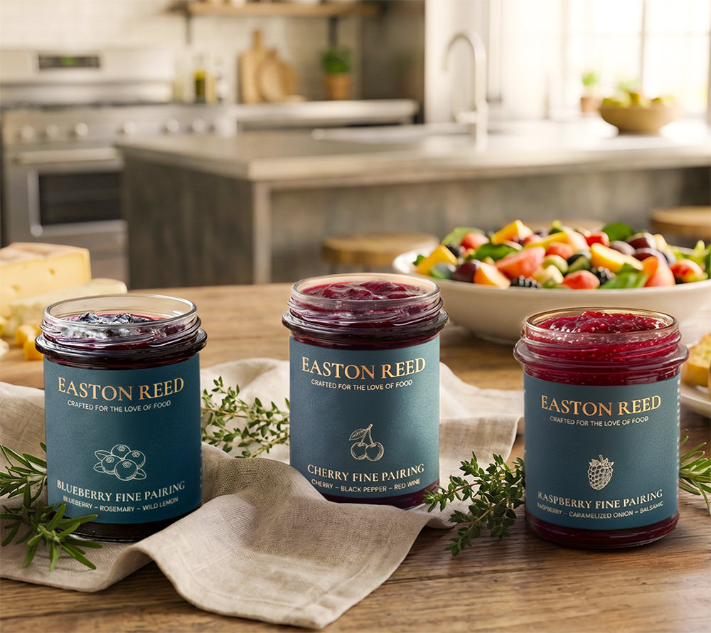 Raspberry Fine Pairing von Easton Reed kaufen – Himbeer-Chutney mit karamellisierten Zwiebeln & Balsamico. Vegan, fruchtig-würzig & perfekt für veganes BBQ.