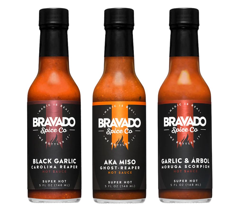 Feurige Hot Sauces von Bravado Spice Co ✓ importiert aus den USA ✓ mit Moruga Scorpion, Árbol, Ghost Pepper und Carolina Reaper Chilis ✓ Zum Probieren und Verschenken