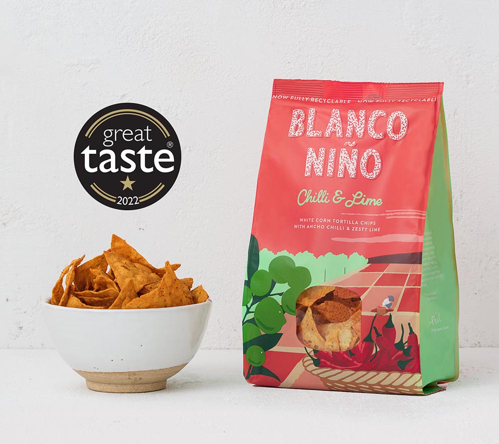 Chilli & Lime Tortilla Chips von Blanco Niño entdecken | 100 % vegan & glutenfrei | nach aztekischer Methode hergestellt | EU-weiter Versand