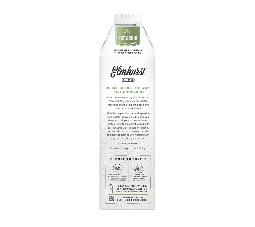 Barista Pistachio von Elmhurst | 100 % pflanzlich, vegan & laktosefrei | frei von Zusatzstoffen | EU-weiter Versand