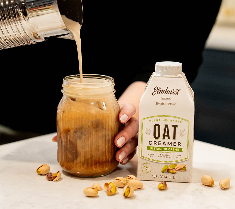 Pistazie Oat Creamer von Elmhurst | Verwandle Deinen Kaffee in ein cremiges Geschmackserlebnis | 100% pflanzlich, natürlich | Jetzt entdecken!