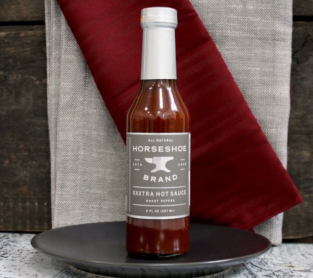 Sehr Scharfe XXXtra Hot Sauce (vegan) von Horseshoe Brand