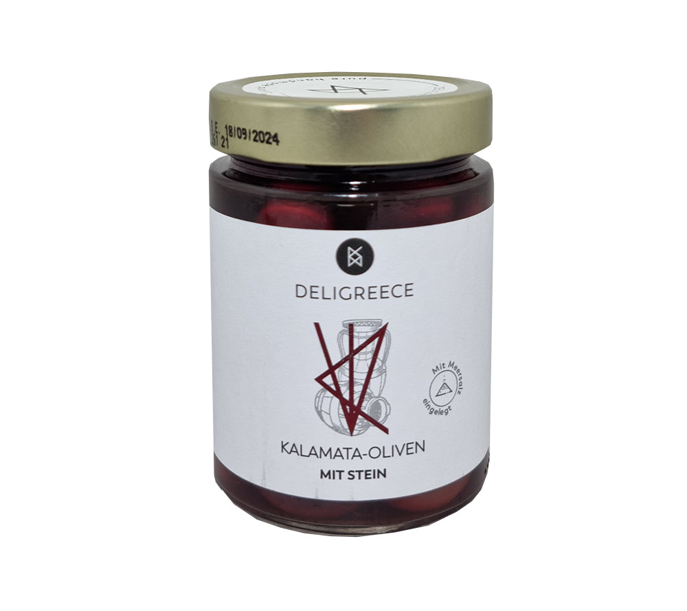 Schwarze Kalamata Oliven mit Stein von Deligreece