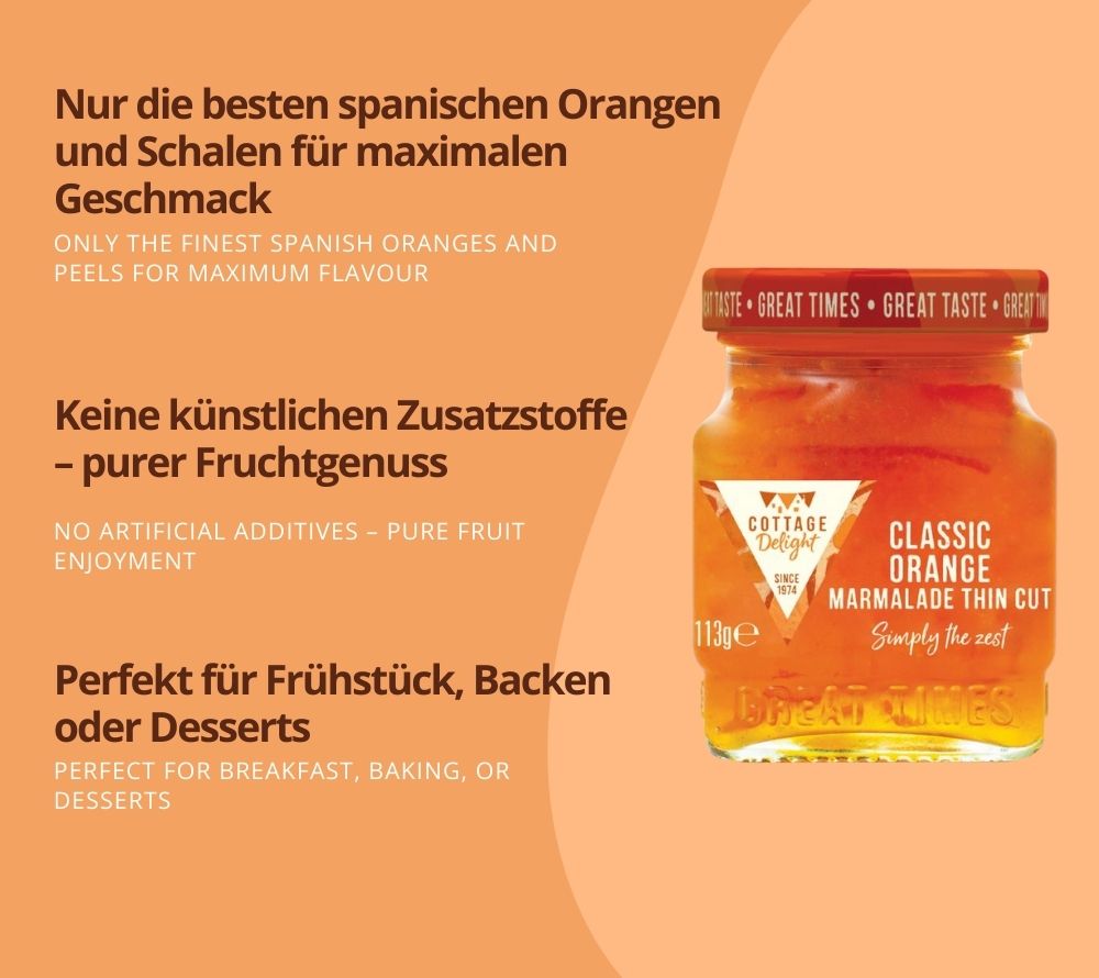 Classic Orange Marmalade 🍊 Mit spanischen Orangen & feiner Schale 🍊 Zum Frühstück, Backen, als Dessert-Begleiter.🍊 Ganz ohne künstliche Zusätze 🍊 Jetzt kaufen!