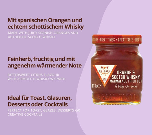 Orange Marmalade mit Scotch Whisky 🥃 glutenfrei, vegetarisch & ohne künstliche Zusätze 🥃 Klassisch auf Toast, Croissants oder Scones 🥃 Jetzt entdecken!