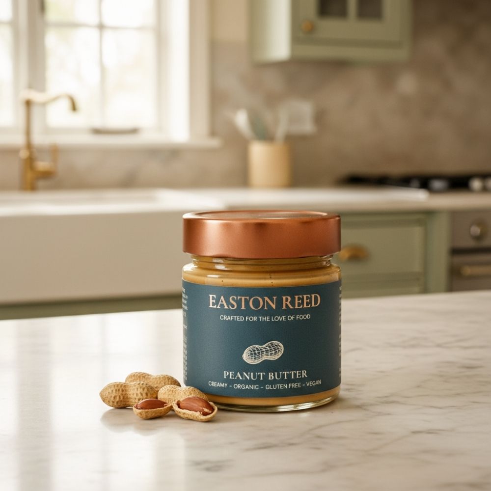 100 % geröstete Bio-Erdnüsse, cremig & vegan – pur auf Brot, im Porridge oder Smoothie. Easton Reed Creamy Peanut Butter jetzt bei Madevegan kaufen!