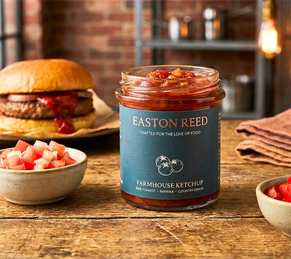 Entdecke den vollmundigen Barbecue Ketchup von Easton Reed: fruchtige Tomaten, sanfte Rauchigkeit und harmonische Gewürze – mild, aromatisch und perfekt für Burger, Grill & Pommes.