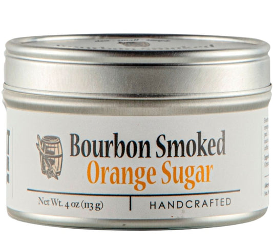 Bourbon Smoked Orange Sugar von Bourbon Barrel Foods – handgeräucherter Zucker mit Orangenschale und Eichenholzaroma aus Kentucky. Ideal für Desserts, Kaffee & Cocktails – Süße mit Charakter!