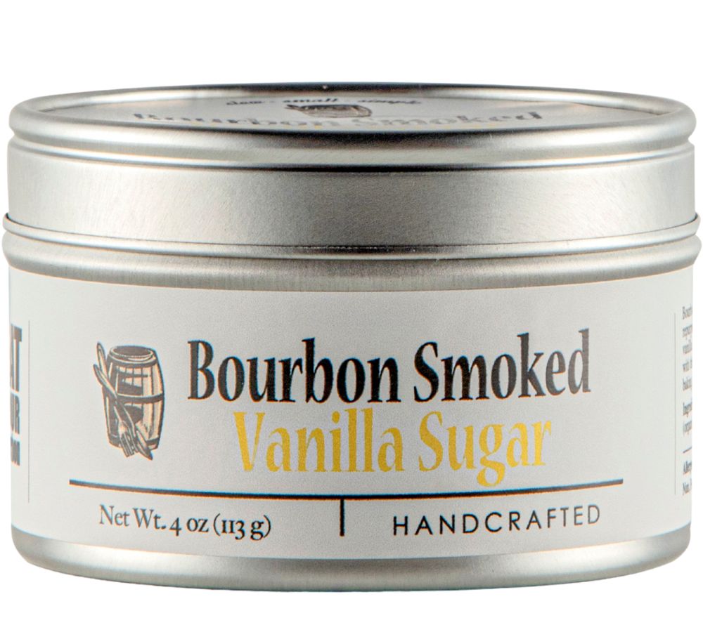 Bourbon Smoked Vanilla Sugar von Bourbon Barrel Foods – geräucherter Zucker mit echter Bourbon-Madagascar-Vanille. Perfekt für Kaffee, Desserts & Cocktails – edle Süße mit Charakter!