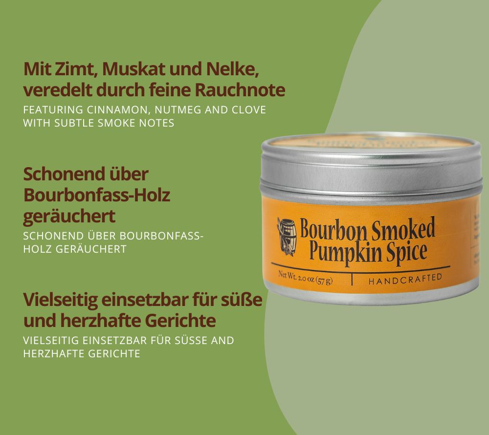 Bourbon Smoked Pumpkin Spice kaufen – rauchige Gewürzmischung mit Zimt, Muskat & Nelke. Perfekt für Latte, Desserts & herbstliche Gerichte. Jetzt online bestellen.