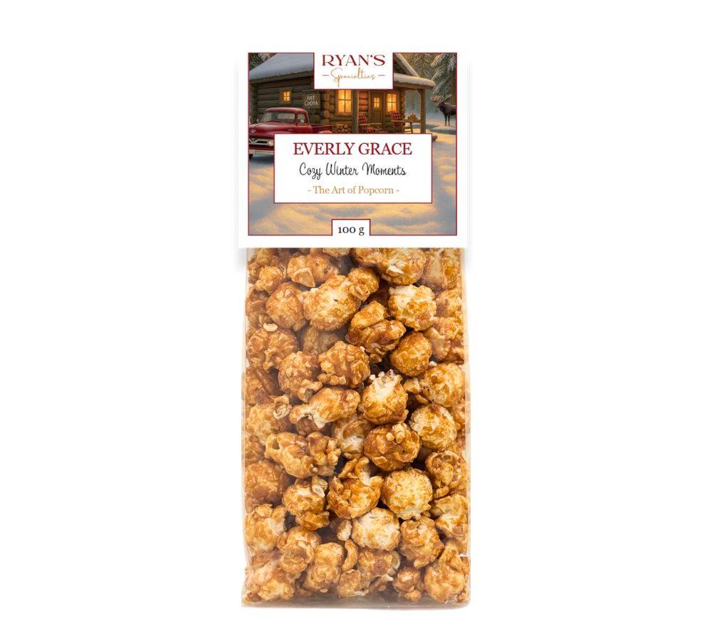 Everly Grace Cozy Winter Moments Popcorn – handgefertigt, karamellig & mit Mandelaroma. Jetzt online kaufen bei Madevegan für süßen Wintergenuss.