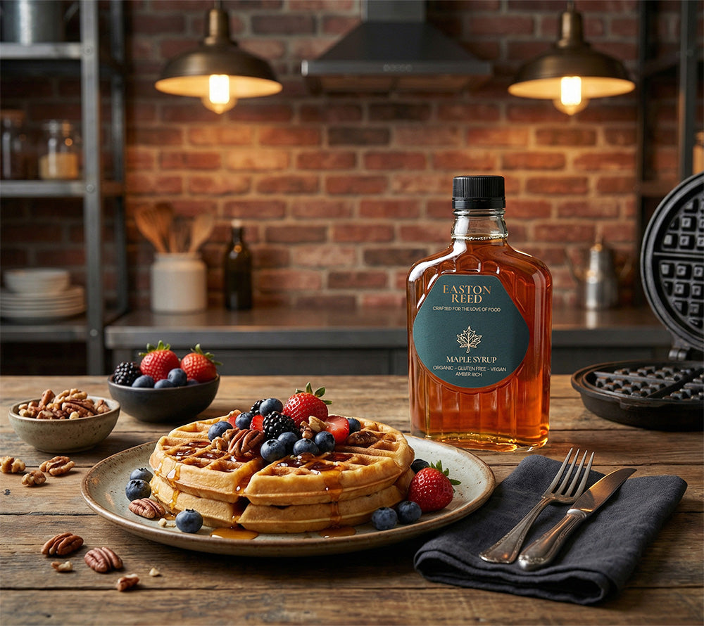Easton Reed Maple Syrup Grade A Amber Rich – 100 % reiner Ahornsirup aus Québec. Vegan, glutenfrei, nachhaltig & ohne Zusätze. Perfekt für süße & herzhafte Gerichte.