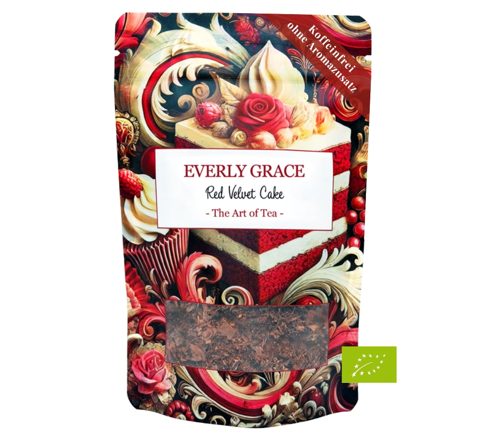 Everly Grace Red Velvet Tea – Bio-Tee mit Kakaonoten & warmen Gewürzen. Jetzt online kaufen bei MadeVegan für besondere Genussmomente voller Stil.