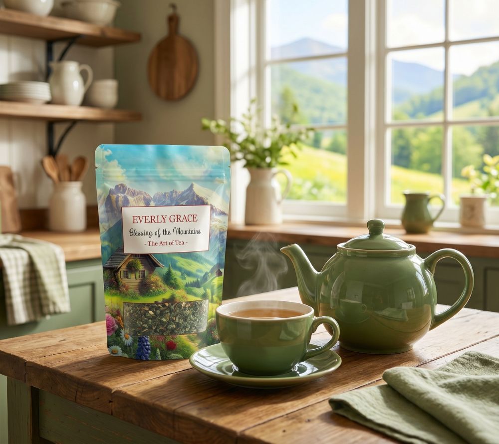 Everly Grace Blessing from the Mountain Tea kaufen – Bio-Kräutertee ohne Koffein. Natürlich, beruhigend & perfekt für entspannte Genussmomente.